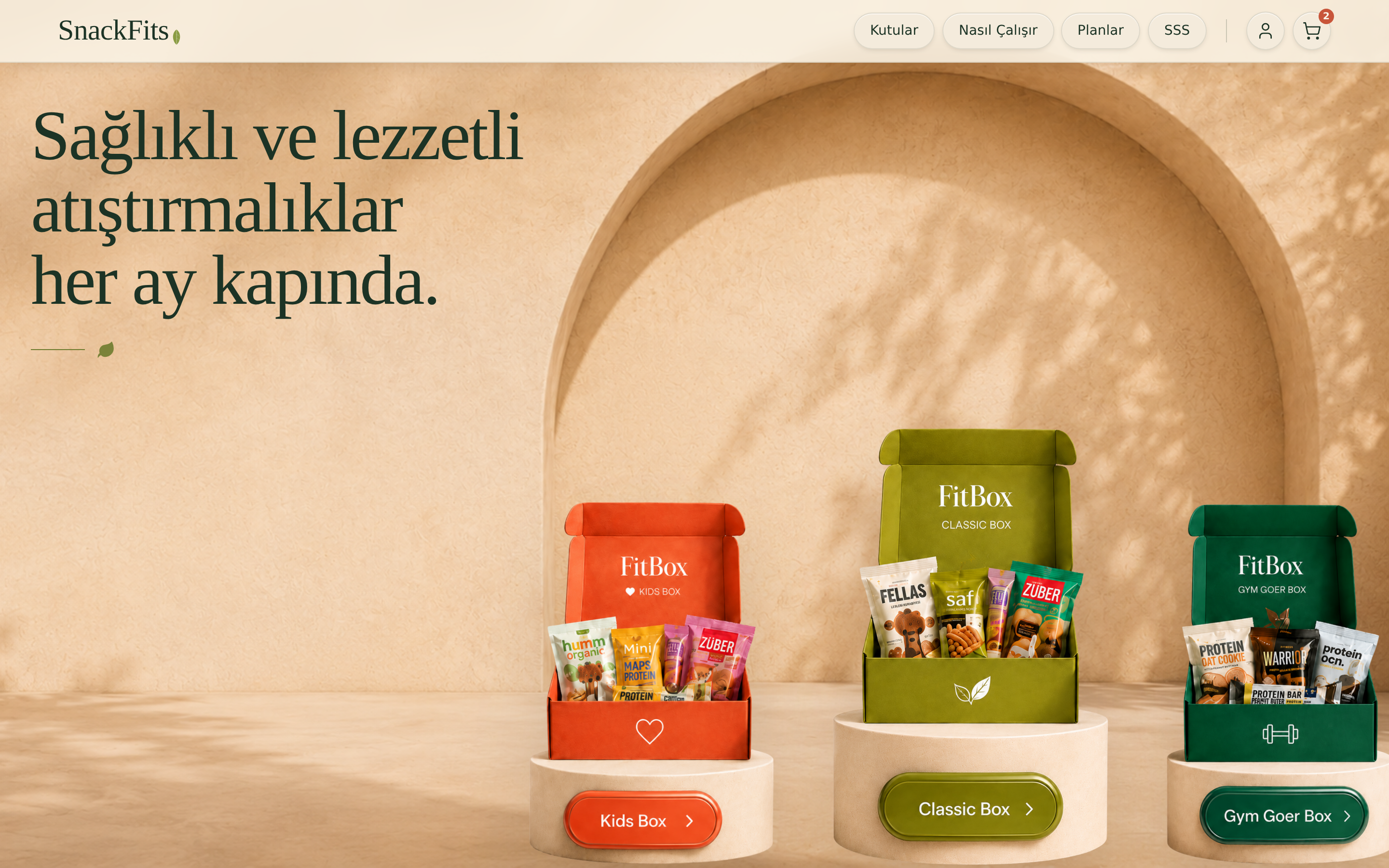 SnackFits ana sayfa — üç atıştırmalık kutusu